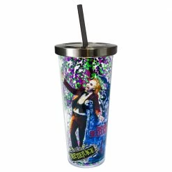 Spoontiques Drinkware Beetlejuice Glitter Cup W/ Straw